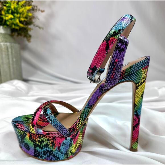 Steve Madden Marciana Snake Skin Multi Ankle Strap Open Toe High Heel Sandals 6 - Picture 8 of 16